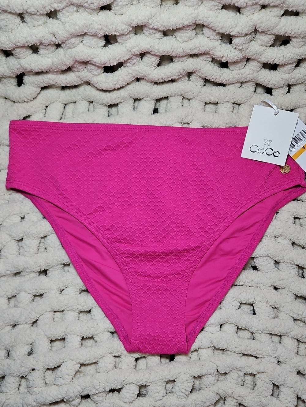 CeCe Fuscia  Bikini Bottom Textured New Small Women's Beach Vacation Pink